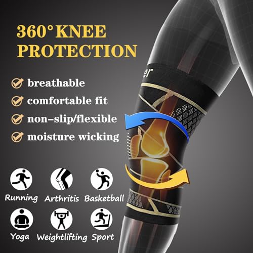 Copper Knee Braces with Strap for Knee Pain Women and Men(2 Pack), Knee Compression Sleeve for Arthritis, ACL, Meniscus Te...