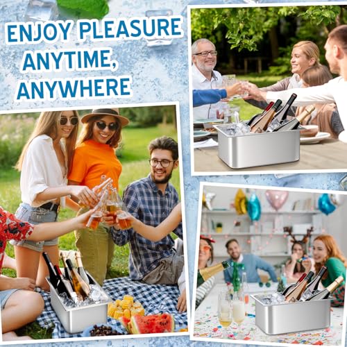 meekoo 2 Pack Ice Buckets for Freezer Wine Beer Champagne Bucket Stainless Steel Bin for Freezer Metal Drink Buckets Cockt...