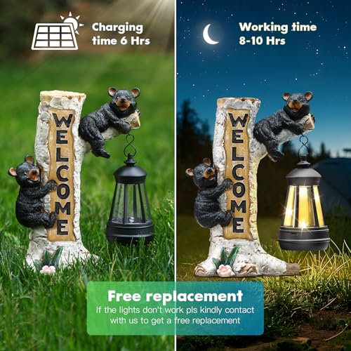Json Garden Bear Statue With Solar Led Lantern  Gifts For Mom Yard Art  Whimsical Figurine Large Sculpture Lighted Outdoor MotherS Day Spring Decorations For Lawn  Porch