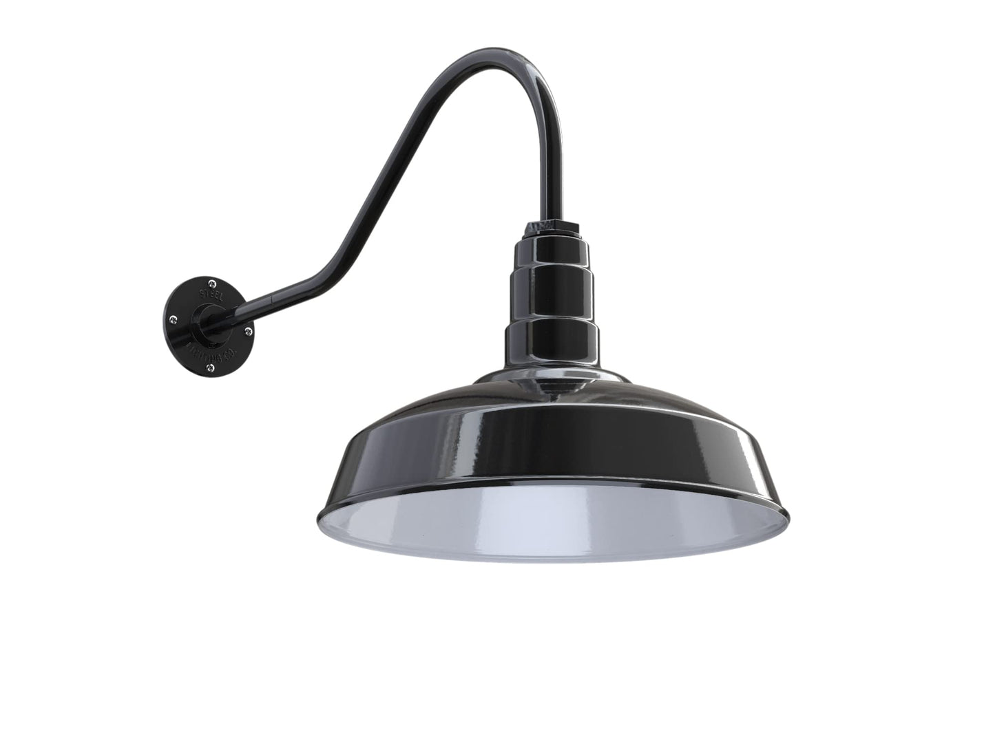 Steel Lighting Co. Gardena Barn Light - 16 Dome Outdoor Wall Mount - 23 Gooseneck - Black Steel With White Interior