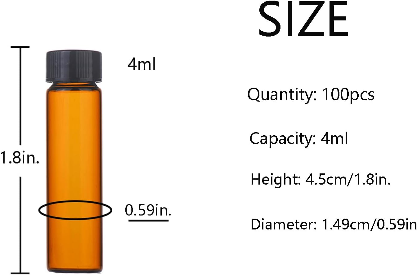 4ml Amber Small Glass Vials 100pcs with Screw Caps(100pcs)