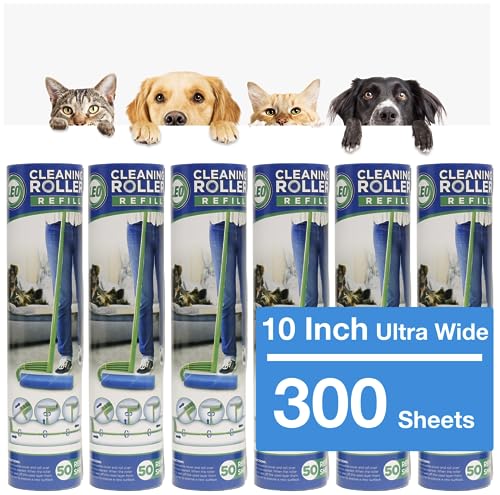 Leo 10-Inch Wide Lint Roller Refills, 6 Rolls with 50 Sheets Each (300 Sheets Total), Extra Sticky for Pet Hair, Carpet & ...