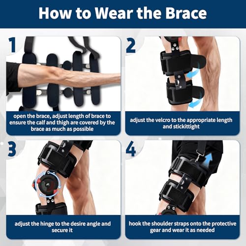 Jevuoyee Adjustable Hinged Knee Brace for Men & Women, ACL Support with Side Stabilizers for Meniscus Tear, Post Reduce Kn...