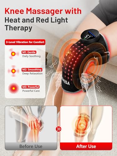 ROMISA Red Light Therapy Knee Brace with Heat & Massage, Cordless Rechargeable Controller, 20Min Auto Timer, 660nm & 850nm...