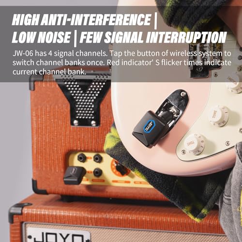 JOYO Wireless Guitar System 5.8GHz Wireless Guitar Transmitter Receiver with Charging Box 4 Signal Channel for Guitar Bass...