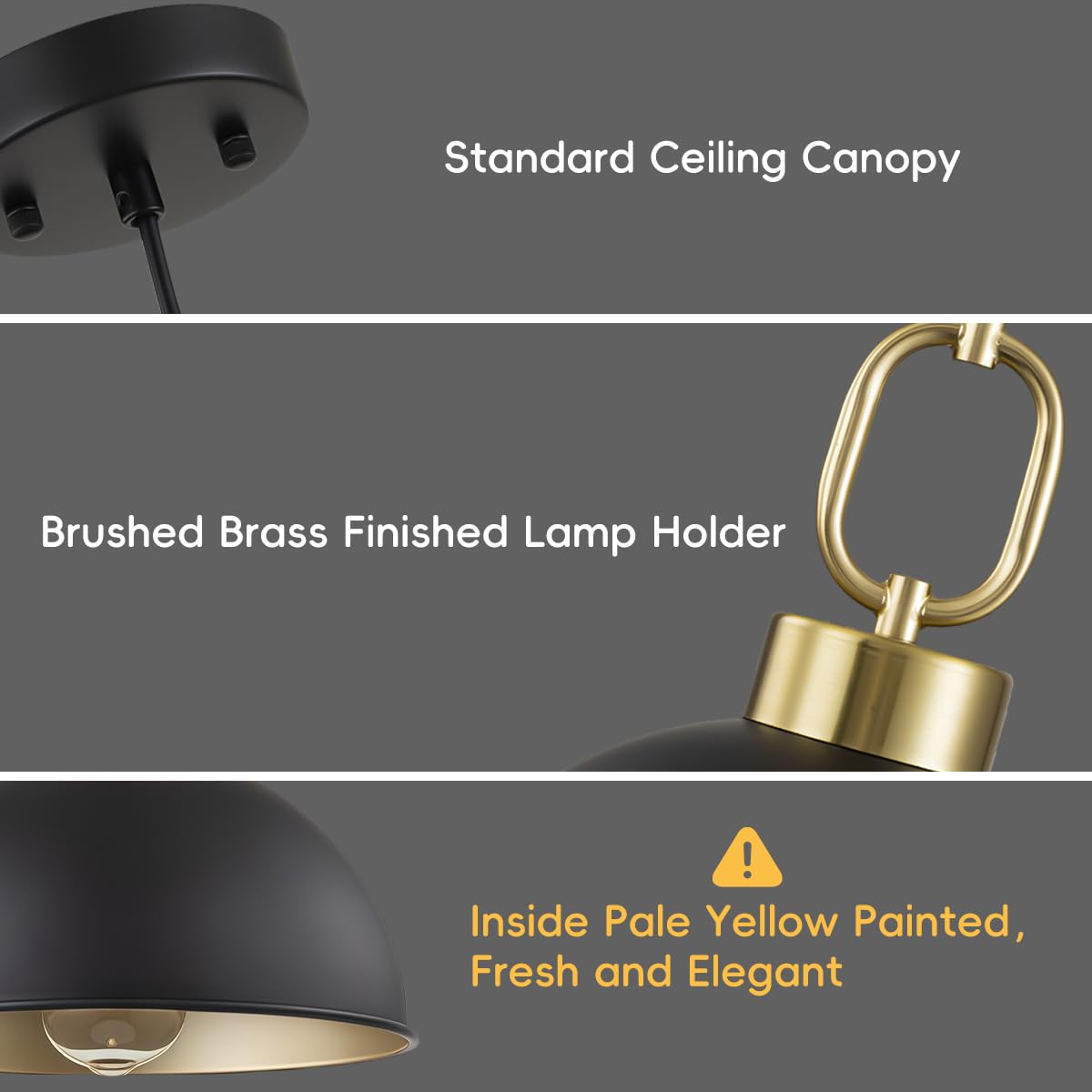 Tinhon Farmhouse Pendant Light Fixture, 10.2In Metal Hanging Light, Black/Gold, Adjustable Height, Vintage Shade, 2 Pack
