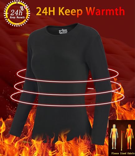 HeliosCloak 4 Pack Women's Thermal Long Sleeve Shirts Double-Sided Fleece Lined Base Layer Winter Basic Underwear Tops