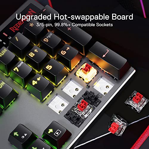 Redragon K556 PRO Upgraded Wireless RGB Gaming Keyboard, BT/2.4Ghz Tri-Mode Aluminum Mechanical Keyboard w/No-Lag Connecti...