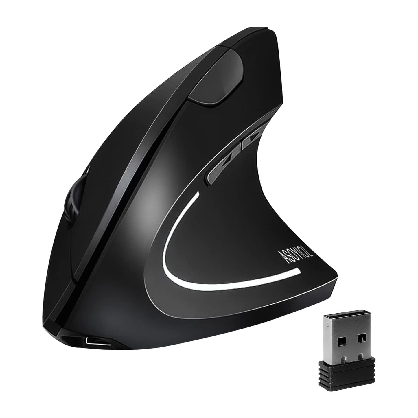 Asoyiol Ergonomic Mouse Wireless,Vertical Mouse Ergo With Usb Receiver 6 Buttons 800/1200/1600 Adjustable Dpi Computer Mice For