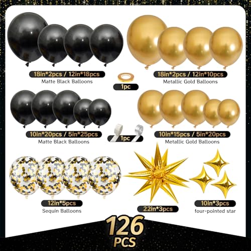 AivaToba Black and Gold Balloon Arch Kit, 126PCS Black and Gold Party Decorations for 2026 Prom, Anniversary, Graduation, ...