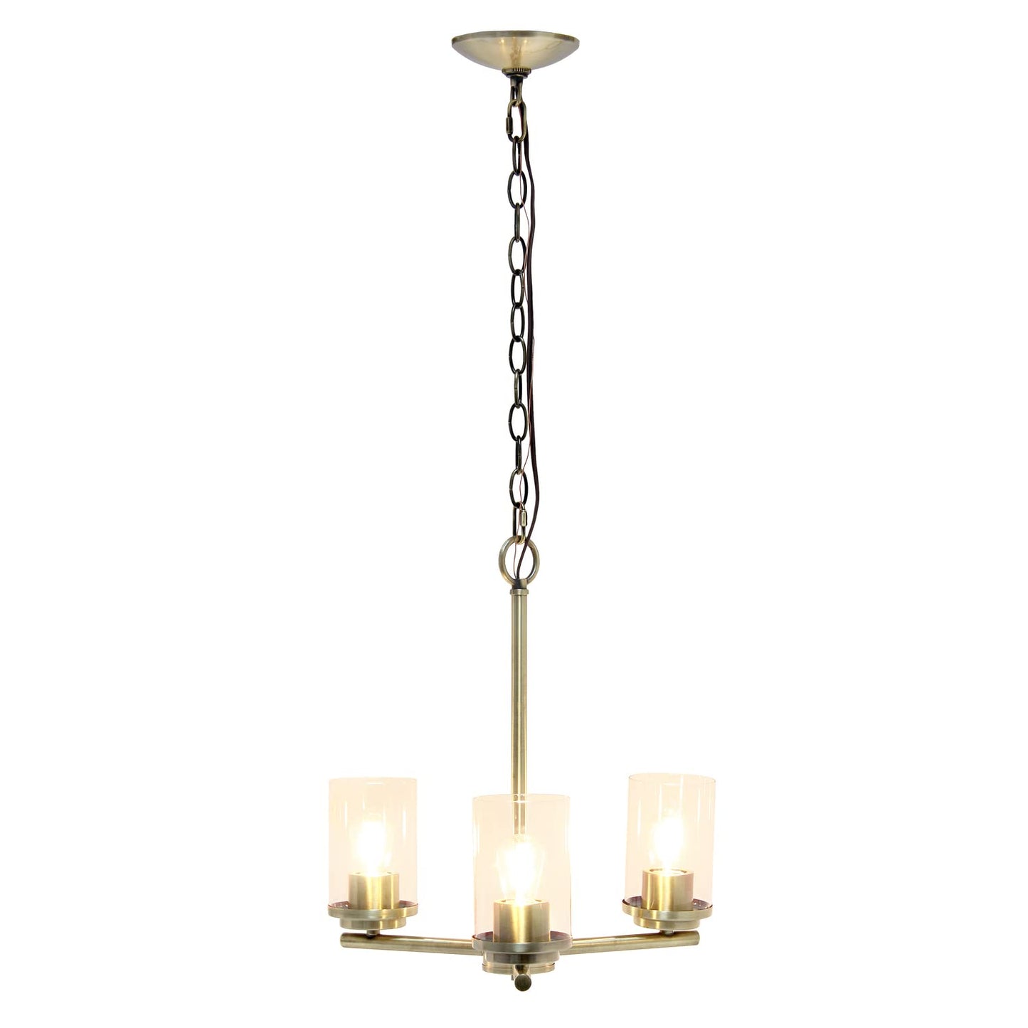 Elegant Designs Pendant Chandelier 3-Light Metal Clear Glass 15in Antique Brass PT1018-ABS
