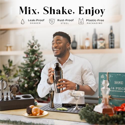 BARE BARREL® Mixology Bartender Kit Bar Set | 14-Piece Cocktail Shaker Set | Martini Barware Mixing Tools for Home Bartend...