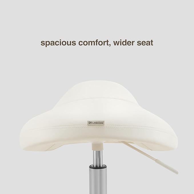 Heavy-Duty Ergonomic Pneumatic Swivel Rolling Saddle Stool with Extra Wide Seat for Hygienic Clinic Spa Massage Home and Office - 505 KIMO (Vanilla)