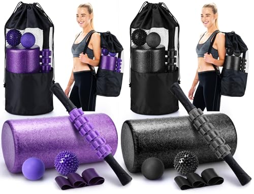 Soulchen 12 Pcs Foam Roller Set - 6 in 1 Deep Muscle Recovery Kit Includes Back Roller, Massage Ball, Muscle Stick, Fascii...
