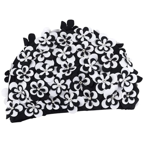 Medifier Vintage Floral Petal Swim Cap Bathing Hats for Women and Girls - Retro Elastic Swimming Turban with Flowers, Rhin...