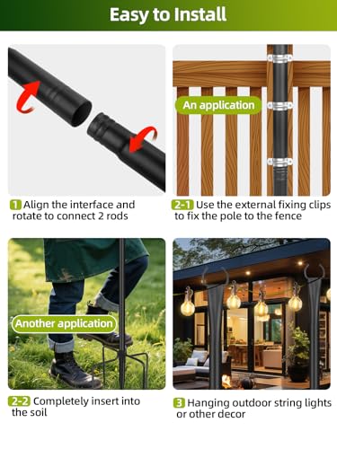 LRYXEG String Light Poles for Outside 4 Pack, 10ft Metal Outdoor String Light Poles for Deck - Ideal for Patio, Garden, Ya...