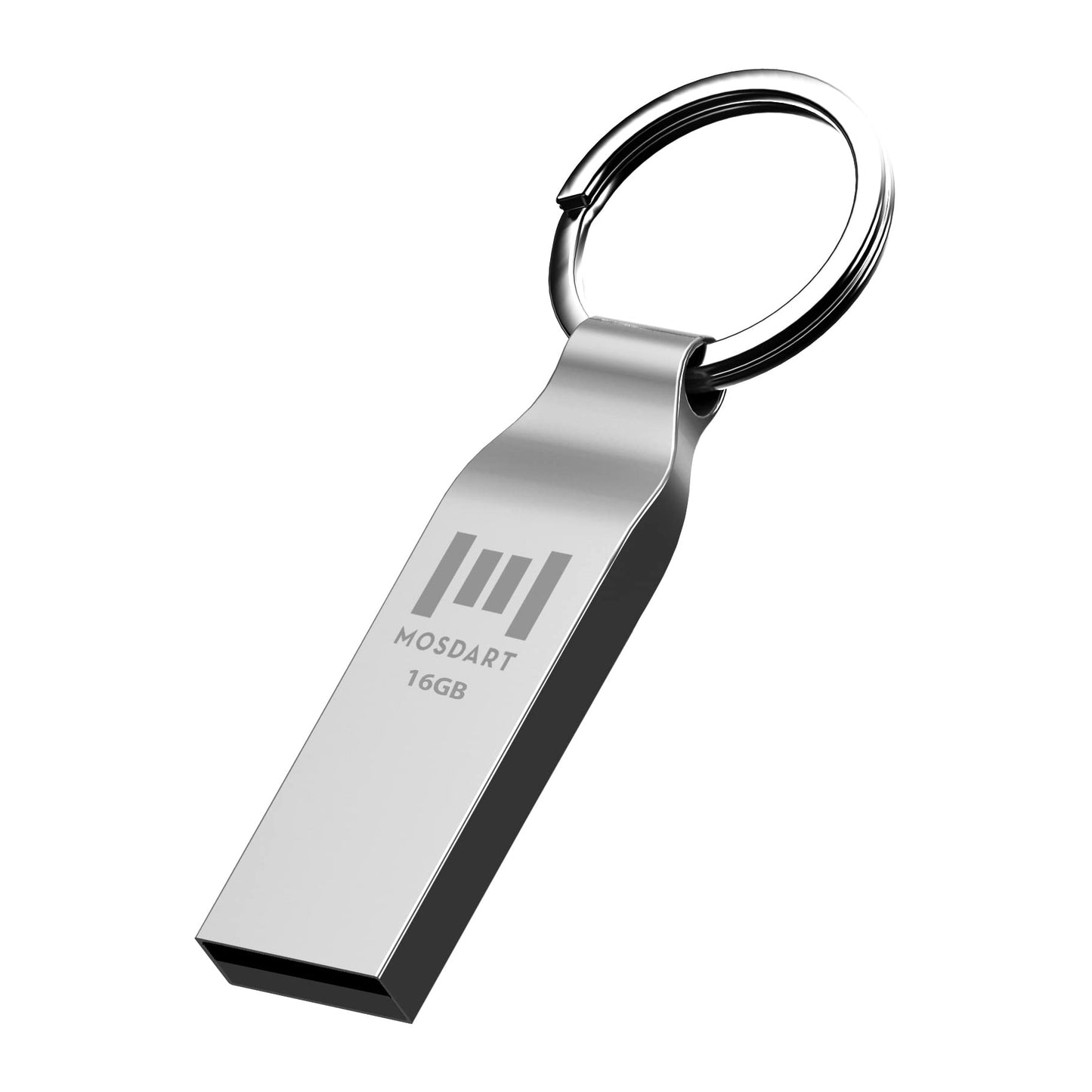 Mosdart Waterproof 16Gb Usb2.0 Flash Drive, Fat32 Metal Memory Stick With Keychain, For System Back, Data Storage, Silver