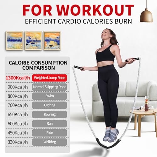 Jump Rope Weight Jump Rope for Fitness, Adult 1.5lb Heavy Exercise Skipping Ropes, Home Gym Workout Equipment Training Se...