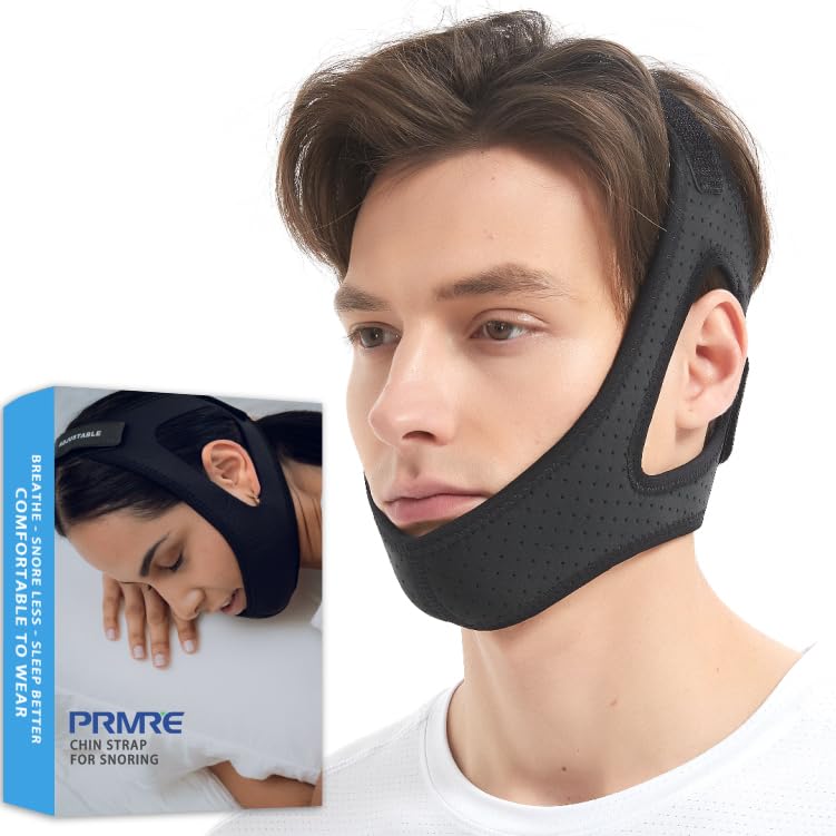 Double Adjustable Chin Strap for CPAP Users - Breathable and Snoring Solution Stop Snoring Chin Strap - Better Sleep Chin Strap for Snoring for Men and Women (Black)