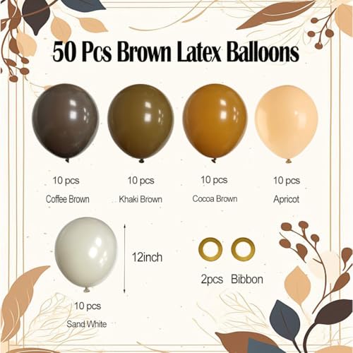 Brown Party Balloons,50pcs 12 Inch Retro Brown Sand White Balloon Coffee Cocoa Tan Neutral Balloons Apricot Beige Nude Bal...
