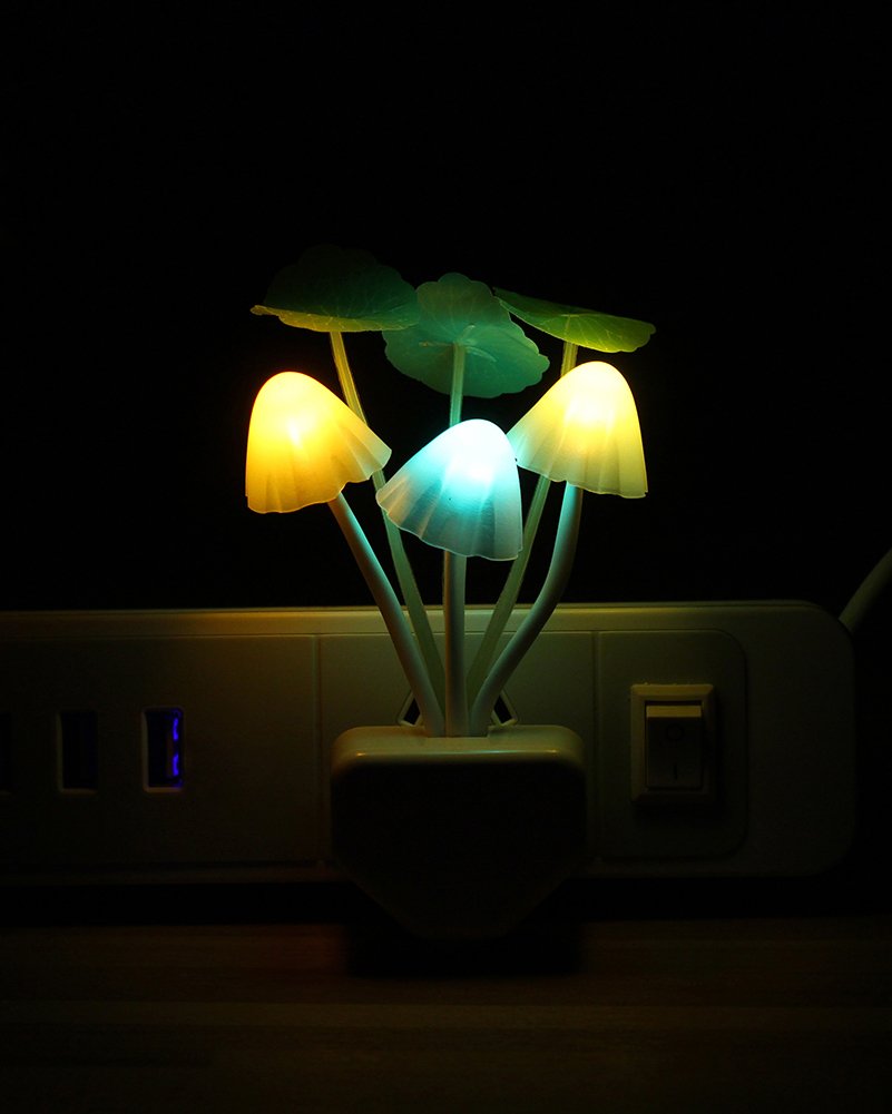 Rienar Led Mushroom Night Light, Color Changing, Plug-In, Plastic, One Size, Blue/Yellow/White, Model Fba_Rienar-103