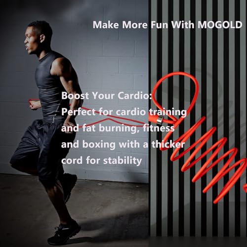MOGOLD Adjustable Jump Rope for Home Fitness - 5mm PVC Cord with Ball Bearings, Anti-Slip Rubber& Alloy Handles for Beginn...