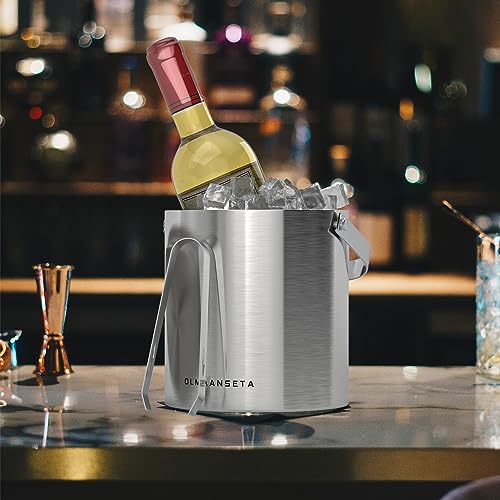 Olmaanseta Stainless Steel Ice Bucket For Parties With Lid And Ice Tongs,Insulated Wine Bucket With Strainer Keeps Drinks ...