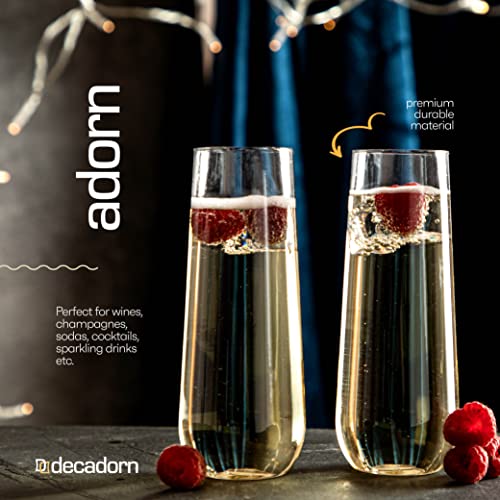 DECADORN Clear Stemless Champagne Flutes Plastic 48 Pack - 9oz Plastic Champagne Glasses - Durable and Sturdy Mimosa Glass...