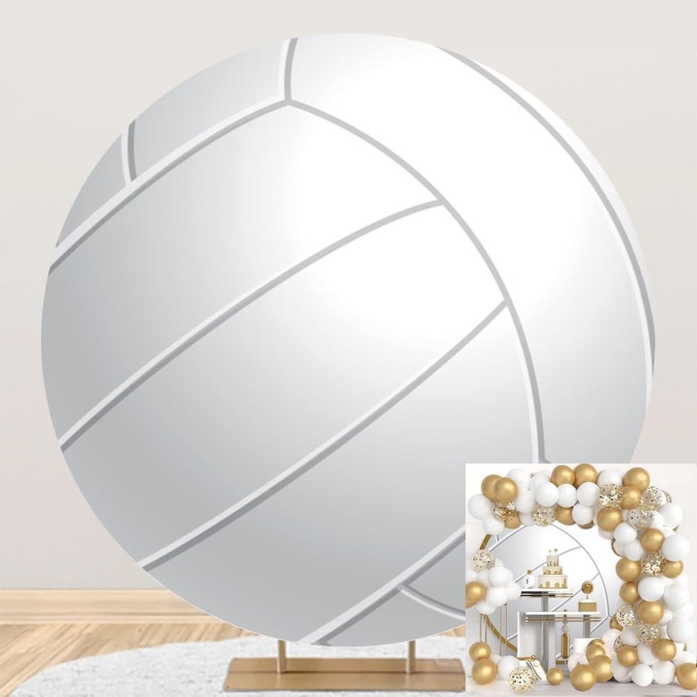 Leyiyi 6x6ft Abstract White Volleyball Round Backdrop Cover Polyester Outdoor Sports Themed Photography Background Volleyball Party Photo Backdrop Boys Girls Birthday Party Deecorations Banner