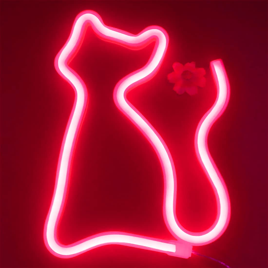 YAOZHOU LED Neon Sign - Red Cat Wall Decor, Battery/USB Operated, Plastic, Ideal for Home, Bar, Party, Kids Room