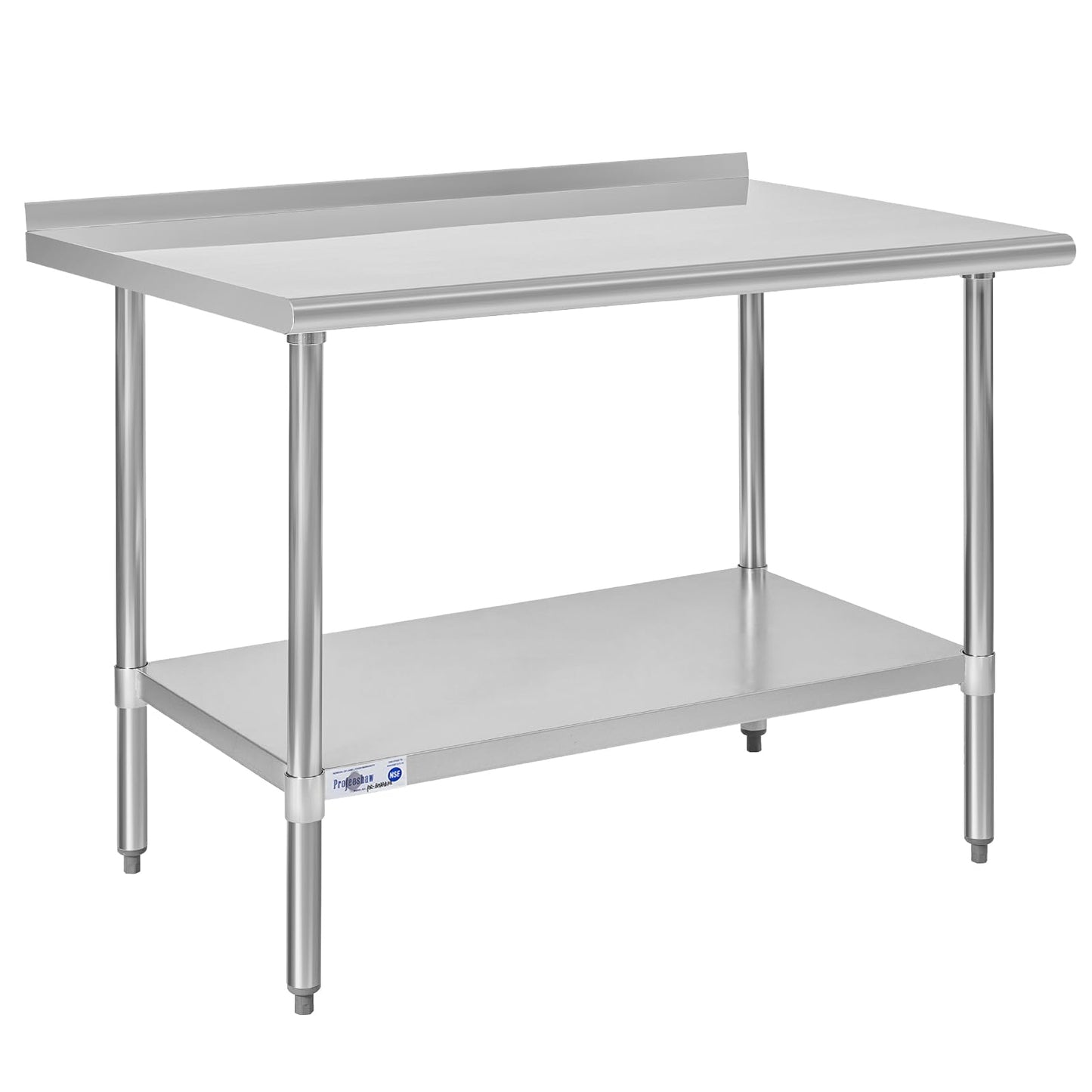 Profeeshaw Stainless Steel Prep Table NSF Commercial Work Table with Backsplash and Undershelf for Kitchen Restaurant 48x30 Inch