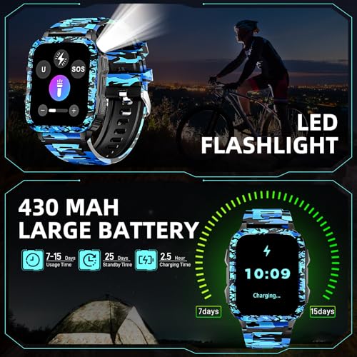 Erosados Military Smart Watches for Men (Make/Answer Call) with LED Flashlight 1.96" Screen 430mAh Fitness Tracker with Sp...