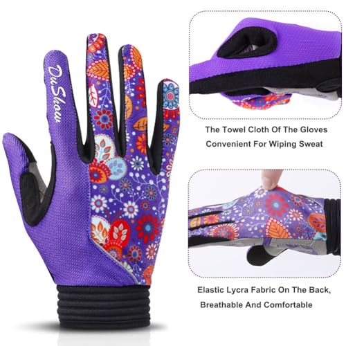 DuShow Bike Gloves for Women Cycling,Pink Floral Workout Gloves Women,Full Finger Biking Driving Riding Gloves for Women,G...