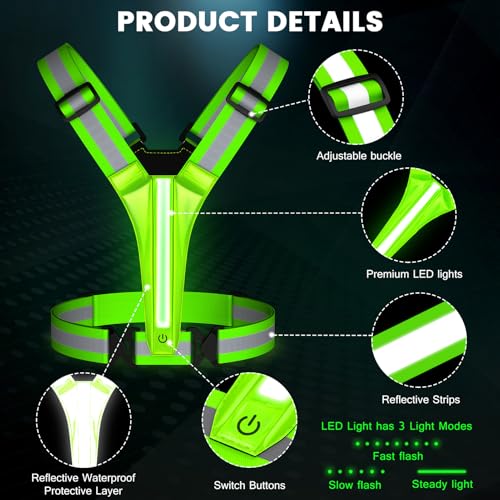 Fokia Kunbio LED Reflective Running Vest Gear,Light Up Vest Runners Night Walking USB Rechargeable,Up to 11hrs Light with ...