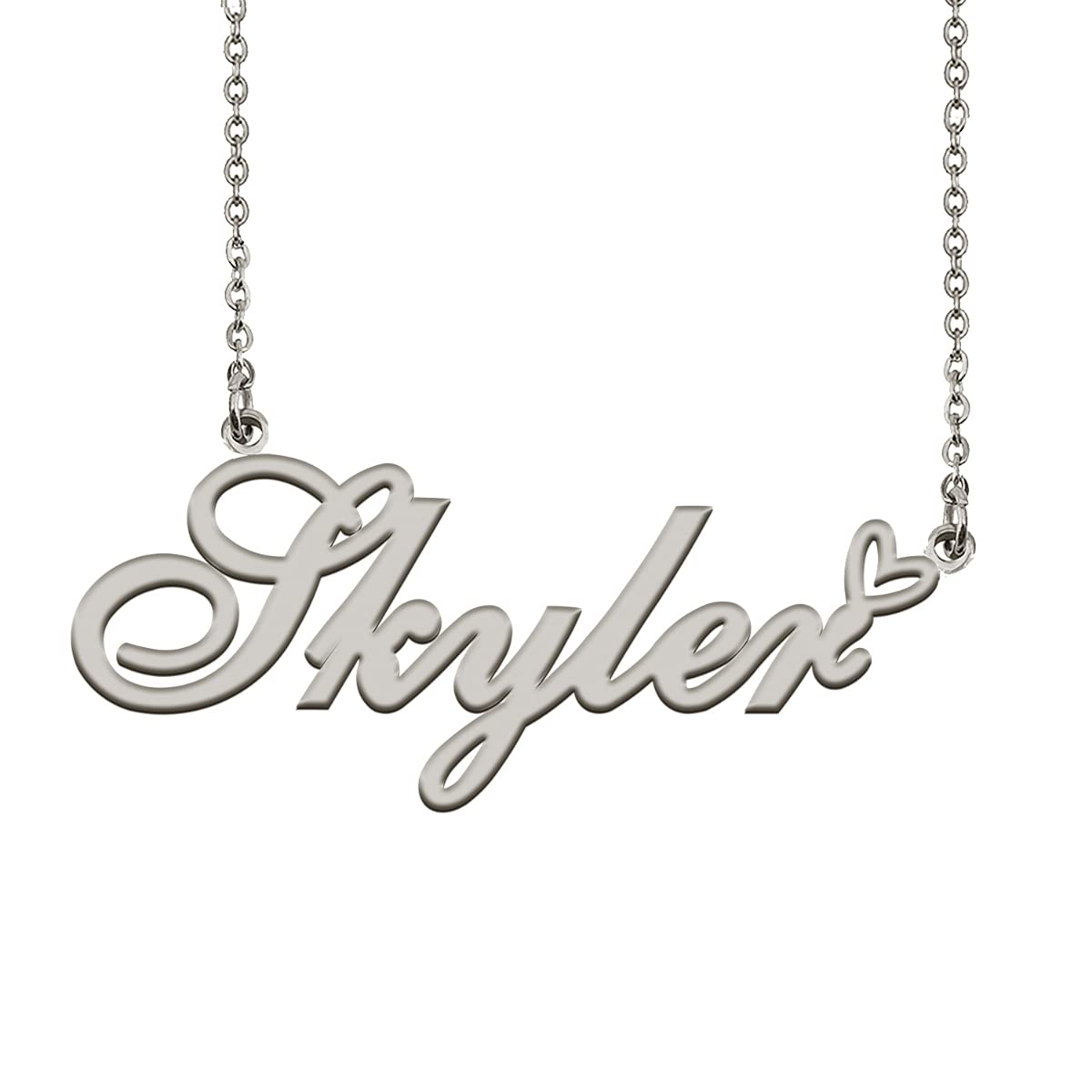 HUAN XUN Personalized Name Necklace Silver Skyler Necklace for Women Best Bridesmaid Heart Pendant Jewelry Gift