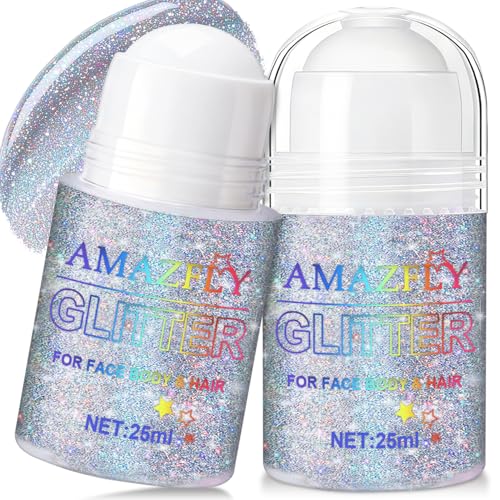 1PC Roll-on Holographic Body Glitter Gel for Body, Hair, Face, Chameleon Color Changing Glitter Gel Under Light, Chunky Me...