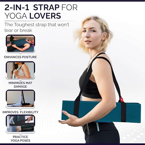 Feetlu Yoga Mat Straps 2 in 1 - Cotton - Adjustable anti-slip straps for yoga, pilates, stretching, for carrying mats