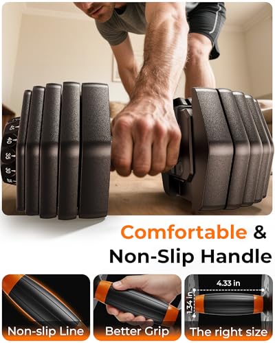 FEIERDUN DB1 Quick Adjustable Dumbbell Set, 15-in-1 Weight Set Dumbbells 105lb/52.5lb with Storage Box, Quick Adjust Free ...