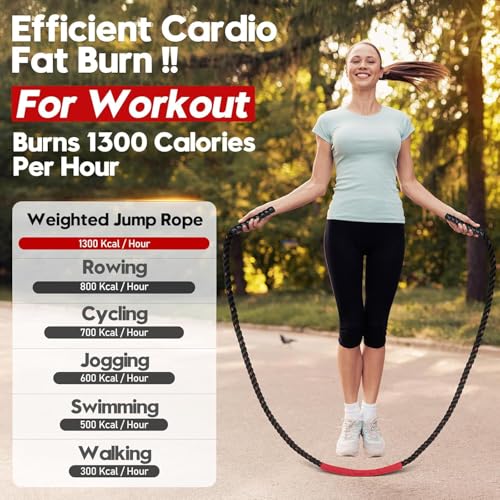Weighted Jump Rope for Men and Women, 3lb 4lb 5lb Adult Heavy Skipping Rope, Jumprope for Fitness,Workout Equipment, Fitne...