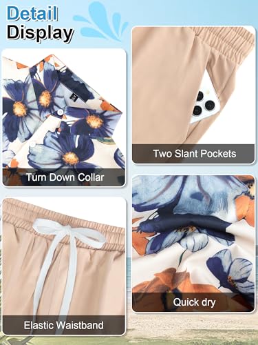 UOUA Men's Beach 2 Piece Outfits Hawaiian Flower Button Down Shirts and Shorts Sets