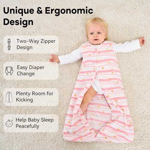 Unnivoll Fleece Baby Sleep Sack 6-12 Months 1.0 Tog Baby Wearable Blanket Microfleece Sleeping Sack with 2-Way Zipper for ...