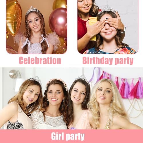 2Pcs Princess Crown Tiara Crystal Rhinestone Non-Slip Crown Headbands for Girls & Women