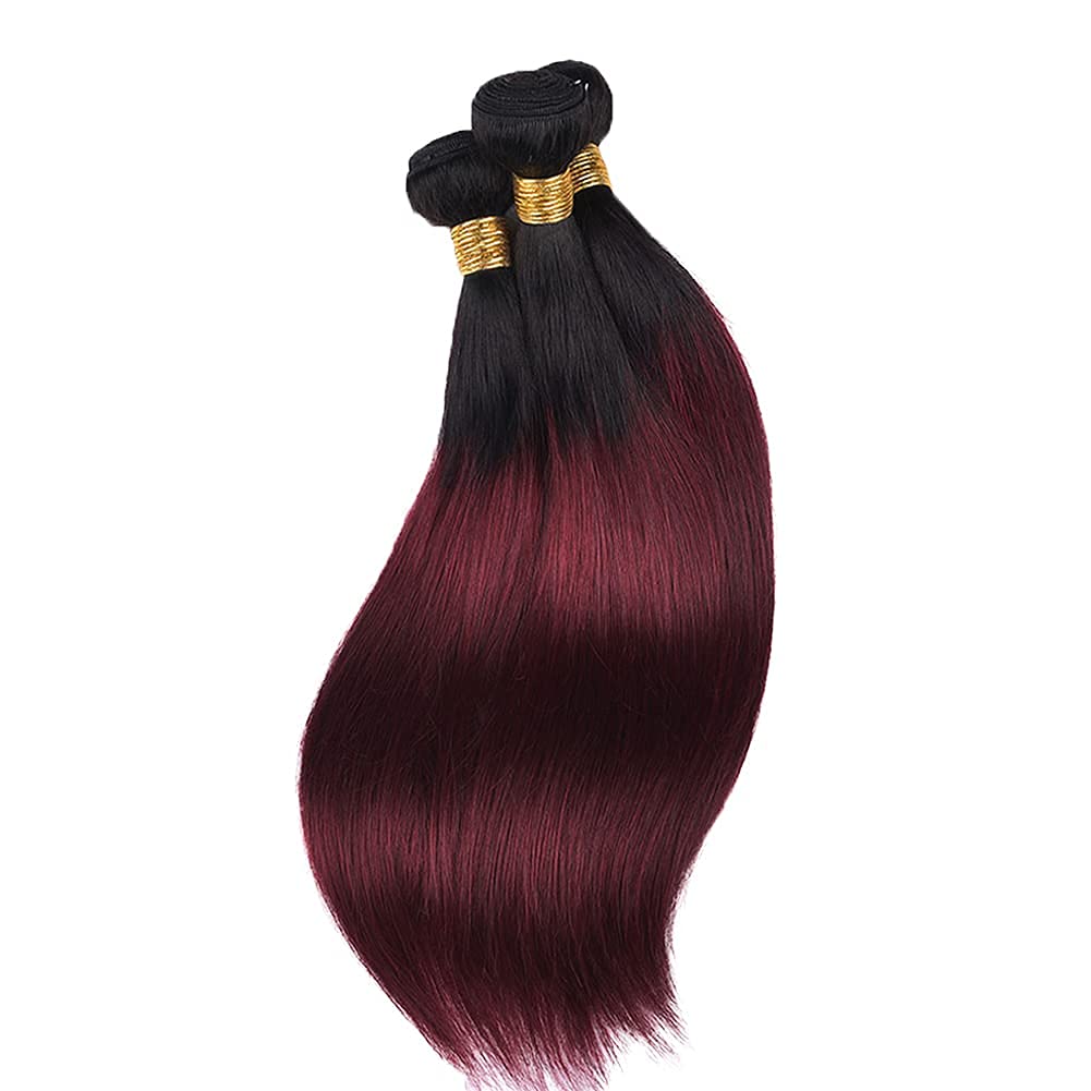 Peenoll 10 12 14 Inch Straight Wave Human Hair Bundles Omber Burgundy 99J Weave Bundles Human Hair 12A Unprocessed Brazilian Vir