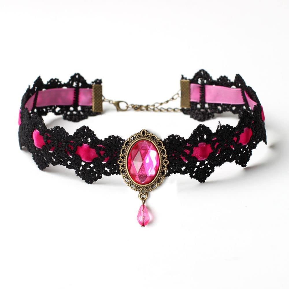 AOCHEE Black Lace Choker Necklace Lace Gothic Choker for Women for Halloween Weeding Costume Party Prom Vampire Choker (Pink)