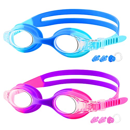 COOLOO Kids Swim Goggles, 2 Pack Swimming Goggles for Boy and Girls No Leaking Anti-Fog Waterproof Goggles for Kids 3-15