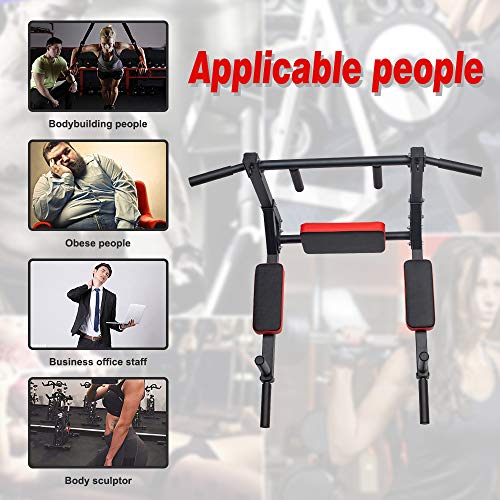 BESTHLS Wall Mounted Pull Up Bar and Dip Station, Heavy Duty Wall Mount Pull-up Chin Up Bar Multifunctional Home Gym Worko...
