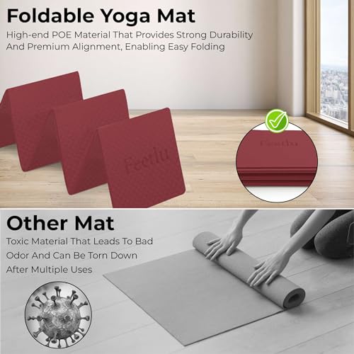 Feetlu Foldable Yoga Mat, 6mm Thick, Lightweight, Anti-Slip, and Easy to Store – Perfect for Travel, Yoga, Pilates, Home W...