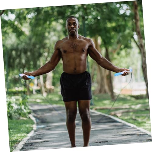 GARVALON Electronic Counting Jump Rope for Weight Loss with Steel Wire Cable Blue Long Rope for Adult Fitness Training