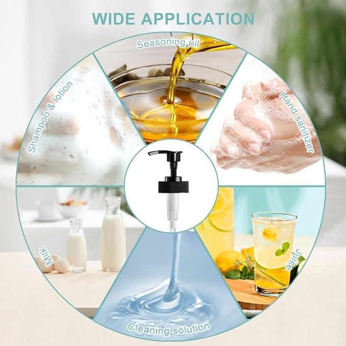Gallon Pump Dispenser, Fits Most 1 Gallon Jugs and Containers 38/400 Snow Cone Syrup Pump Lid Top Replacement for Sanitizer, Lotion, Shampoo, Conditioner (Balck - 12 Pack)