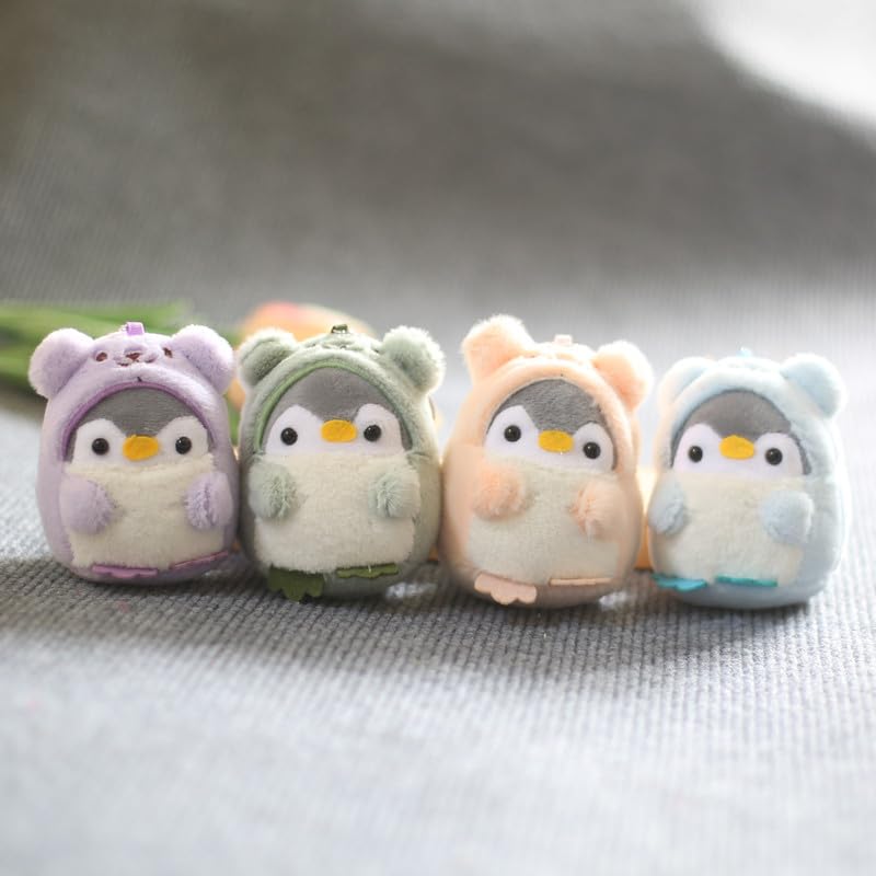 HSYHERE Super Cute Kawaii Wearing Clothes Cosplay Soft Plush Penguin Keychain, Funny Lucky Penguin Key Chain Valentine Lovers Christmas Birthday Gift Keyring Bag Pendant Car Key Ring -Purple